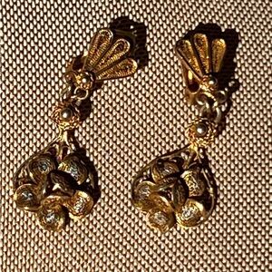 Victorian Etruscan filagree art nouveau Revival gold silver signed 925 Earrings